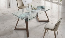 Mesa comedor Extensible con Tapa de Cristal o cerámica y patas de Madera Ref Q134000