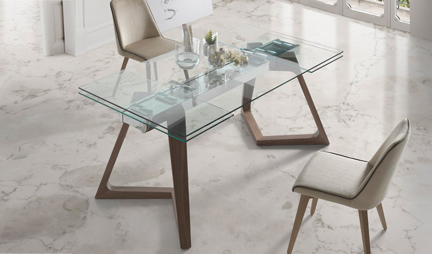 Saco considerado Humillar Mesa De Comedor De Diseño Con Patas De Madera Y Tapa De Cristal Templado |  ges-sportacademy.pl