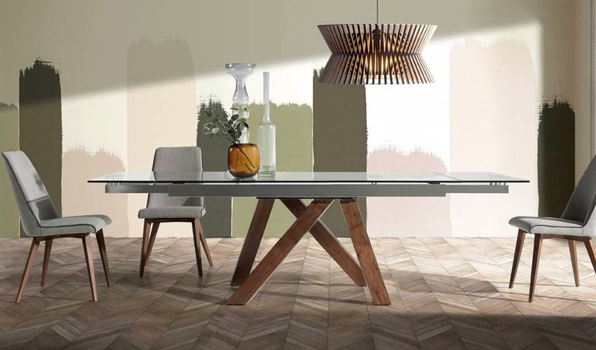 Mesa comedor Extensible con Tapa cerámica y patas de madera Ref Q129000