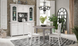 Salón comedor estilo provenzal con Aparador con librería, mesa de comedor y sillas Ref JI67