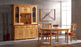 Salón comedor estilo provenzal Aparador con librero, mesa de comedor y sillas Ref JI78
