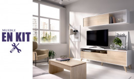 Salón moderno con módulo televisión, altillo y mesa de centro Ref YK43