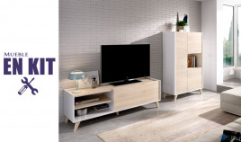Salón moderno con mueble televisión y aparador alto Ref YK45