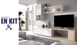 Salón moderno con módulo televisión, módulo golgante y estante Ref YK55