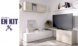 Salón moderno rincón con módulo televisión, módulo golgante y estante Ref YK67