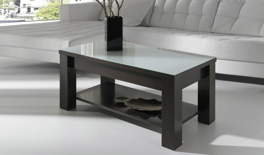 Mesa de centro elevable con posibilidad de tapa en madera o cristal