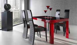 Mesa de Comedor con tapa cristal y detalle en madera Ref R56000