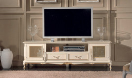 Mueble de televisión clásico con puertas de cristal y cajones fabricado en Italia Ref TR10063