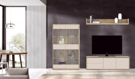 Salón moderno con módulo bajo, vitrina y estantería Ref YD1022