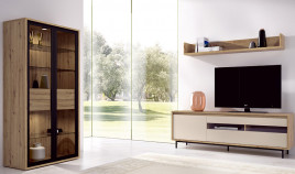 Salón moderno con módulo bajo TV, vitrina y estantería Ref YD1043