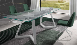 Mesa comedor Extensible con Tapa de Cristal y patas de Madera Ref Q132000