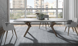 Mesa comedor Extensible con Tapa cerámica o cristal y patas de madera Ref Q12000