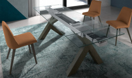 Mesa comedor Extensible con Tapa cristal y patas de madera Ref Q43000