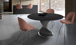 Mesa comedor redonda con Tapa cerámica o cristal y pata torneada de madera Ref Q45000
