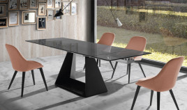 Mesa comedor Extensible con Tapa Cristal y patas metálicas Ref Q46000