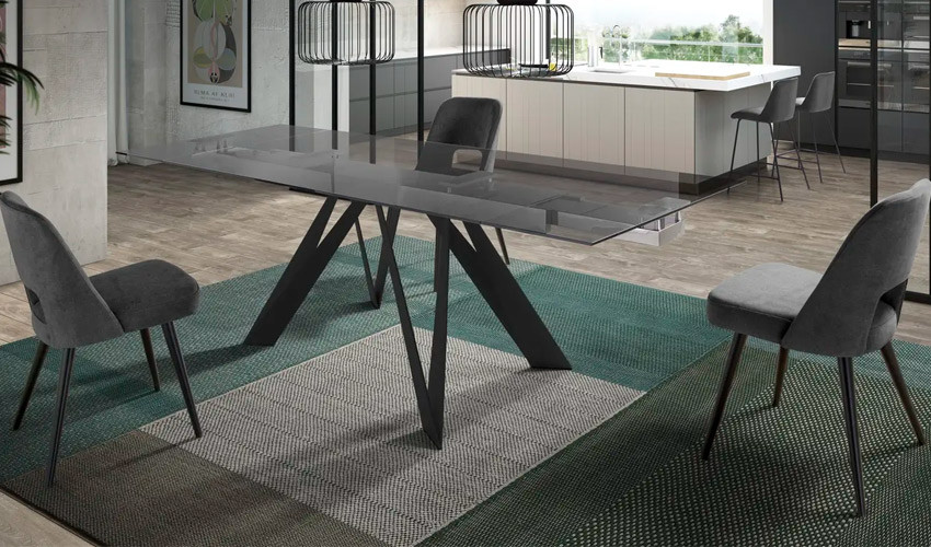 Mesa comedor Extensible con Tapa de Cristal y patas Metálicas Ref Q14000