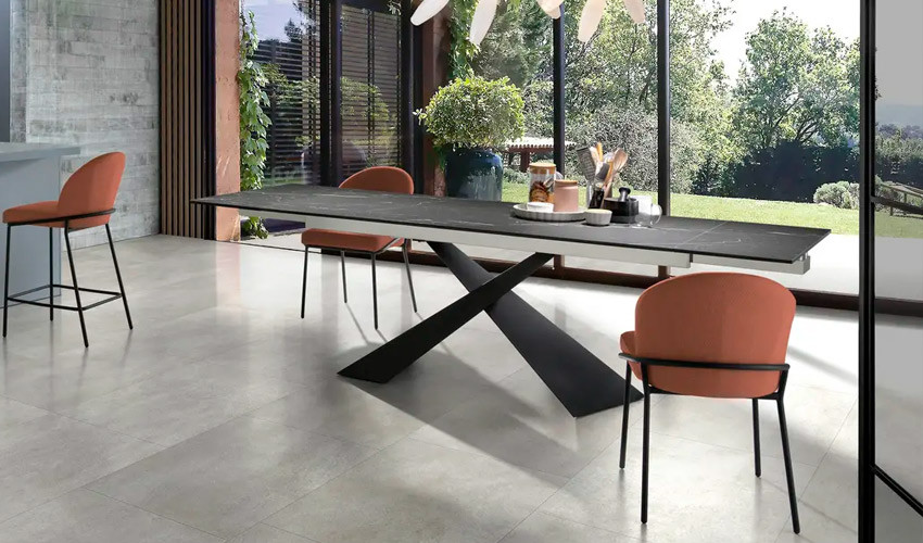 Mesa comedor Extensible con Tapa de cerámica y patas Metálicas Ref Q21000