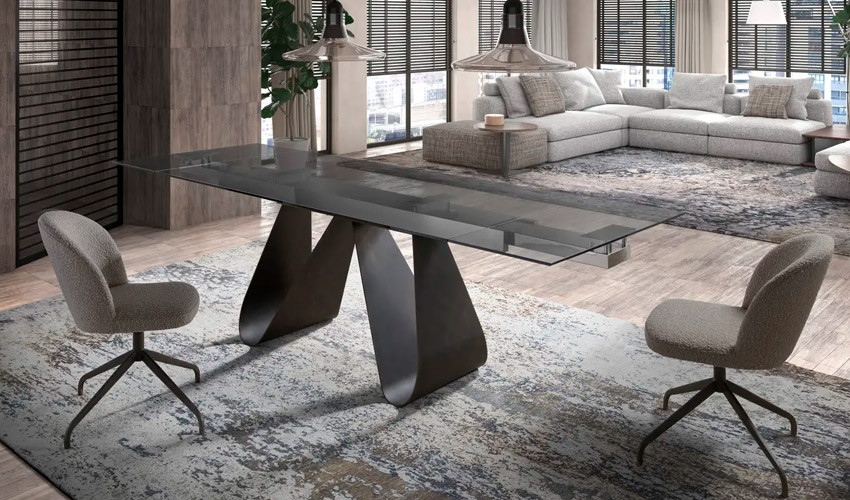Mesa comedor Extensible con Tapa de Cristal y patas Metálicas Ref Q27000