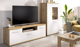 Salón moderno con módulo bajo y vitrina Ref YT02