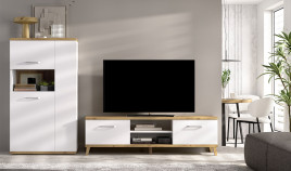 Salón moderno con módulo bajo y vitrina Ref YT04