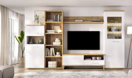 Salón moderno con módulo bajo, estantería y vitrinas Ref YT07