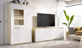 Salón moderno con módulo bajo y vitrina Ref YT09