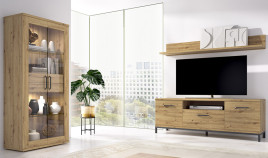 Salón moderno con módulo bajo, vitrina y estante Ref YT15
