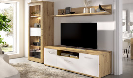 Salón moderno con módulo bajo, vitrina y estante Ref YT16