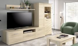 Salón moderno con módulo bajo y vitrina Ref YT19