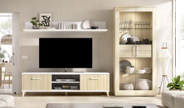 Salón moderno con módulo bajo, vitrina y estante Ref YT24