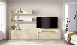 Salón moderno con módulos bajos con puertas, cajones y soporte tv Ref YD2506
