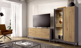 Salón moderno con módulo bajo y vitrina Ref YD2507