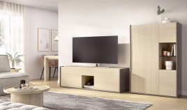 Salón moderno con módulo bajo y vitrina Ref YD2509