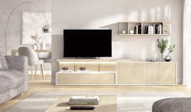 Salón moderno con módulos bajos, soporte tv y estantería Ref YD2519