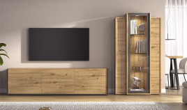 Salón moderno con módulo bajo y vitrina Ref YD2521