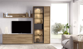 Salón moderno con módulos bajos y vitrina Ref YD2522
