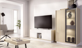 Salón moderno con módulo bajo y vitrina Ref YD2526