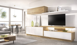 Salón moderno con módulos bajos y altos y soporte Tv Ref YD2527