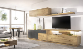 Salón moderno con módulos bajos y altos y soporte Tv Ref YD2528