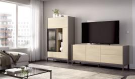 Salón moderno con módulo bajo y vitrina Ref YD2535