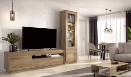 Salón moderno con módulo bajo y vitrina Ref YD2539