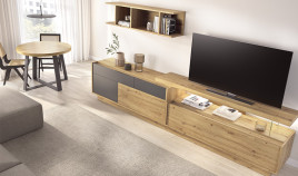 Salón moderno con módulos bajos, soporte tv y estantería Ref YD2541