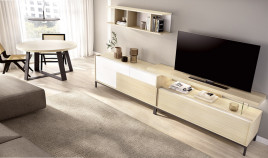 Salón moderno con módulos bajos, soporte tv y estantería Ref YD2542