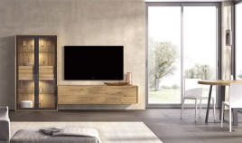 Salón moderno con módulo bajo colgado y vitrina Ref YD2546