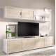 Salón moderno con módulo televisión, módulo colgante y estante Ref YK71
