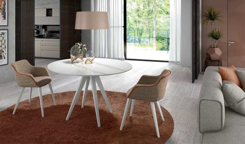 Mesa comedor redonda con Tapa cerámica y patas de madera Ref Q120000