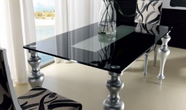 Mesa de Comedor con Patas Torneadas y Tapa Cristal Ref L64000