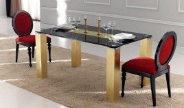 Mesa de Comedor con Tapa Cristal y Patas Lacadas Ref L71000