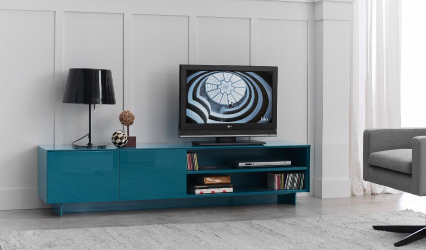 Mueble TV bajo lacado blanco