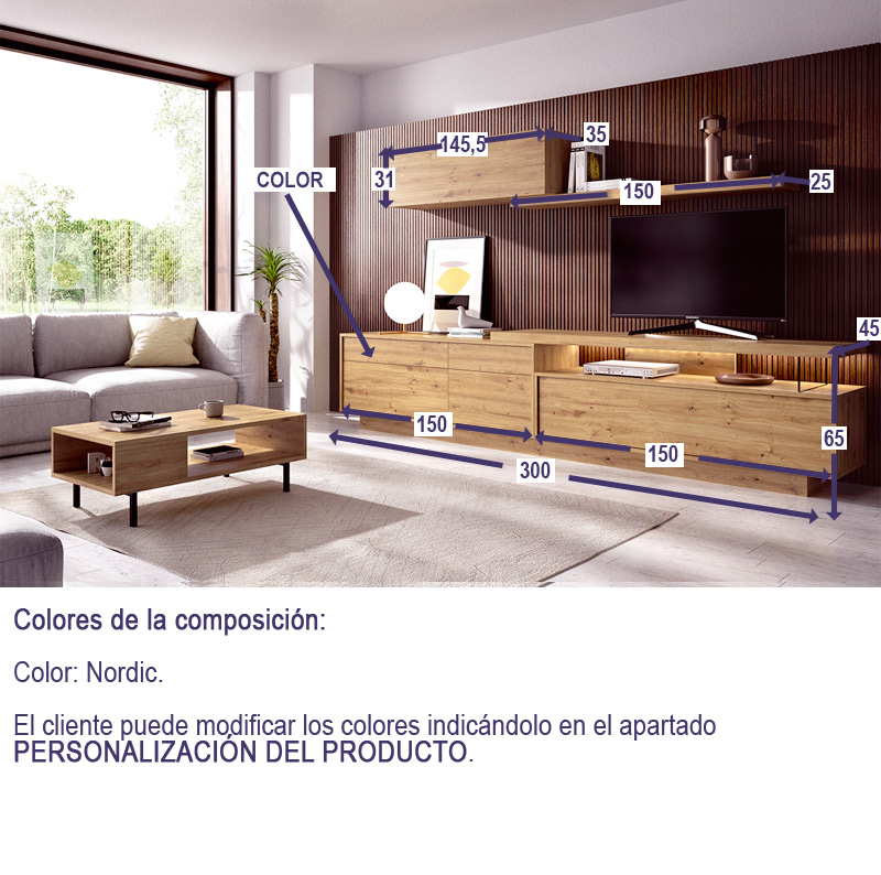 Mueble de salón moderno con bajo tv y módulo terminal (35043)